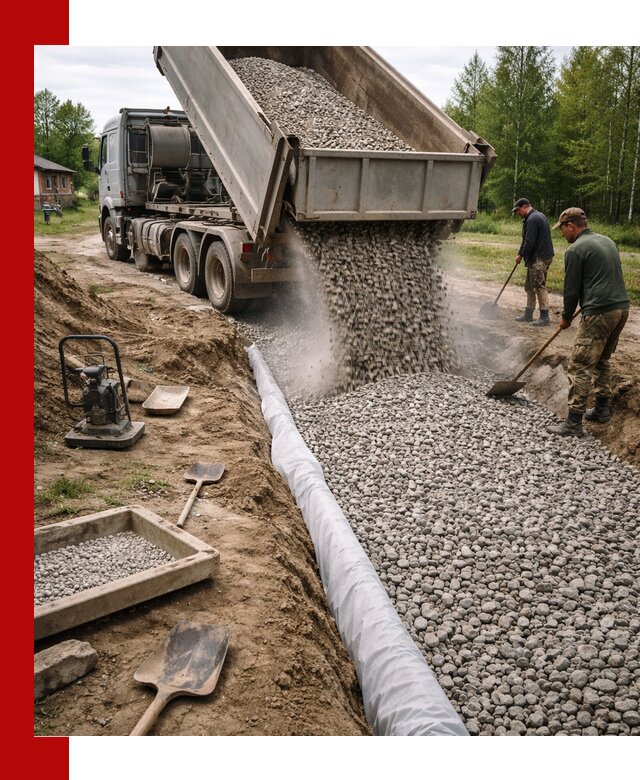 Гравий для дренажа с доставкой в Куйбышеве качественный и недорогой
