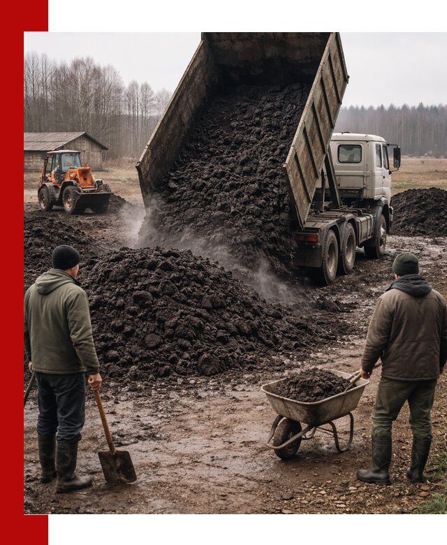 Доставка низинного торфа с разгрузкой и доставкой в Куйбышеве