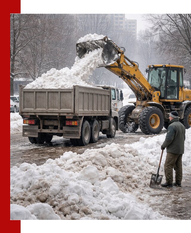 Вывоз снега грузовой техникой в Куйбышеве оперативно и чисто