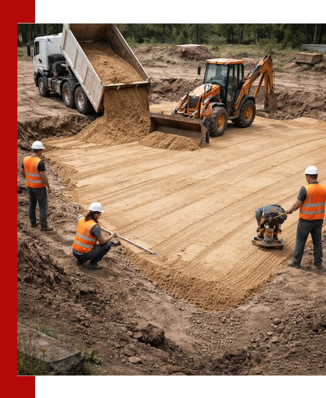 Устройство песчаной подушки для фундаментов и дорог в Куйбышеве